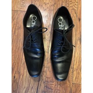 Calvin Klein Mens Black Leather Oxford Dress Shoes Size 12